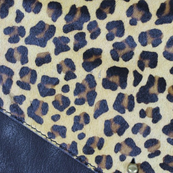 Lucky Brand Crossbody Black with Tan Leather Purse Horsehair Cheetah Print Strap - Picture 12 of 15